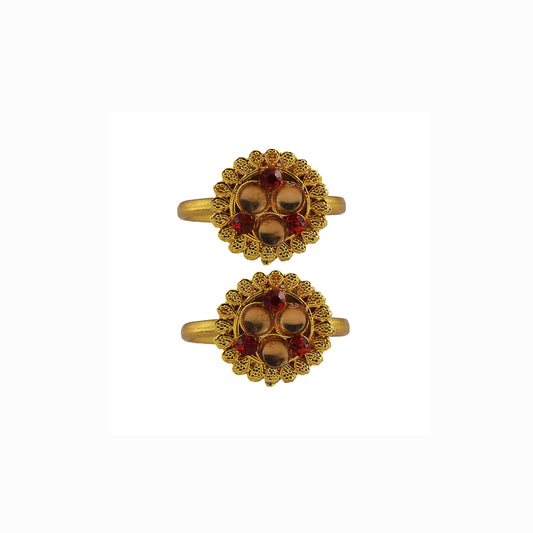 Golden Brass Stone Stud Toe Ring Size Free Pack Of-2 (sku-toe45)