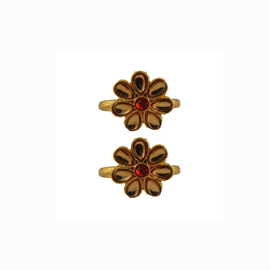 Golden Brass Stone Stud Toe Ring Size Free Pack Of-2 (sku-toe47)