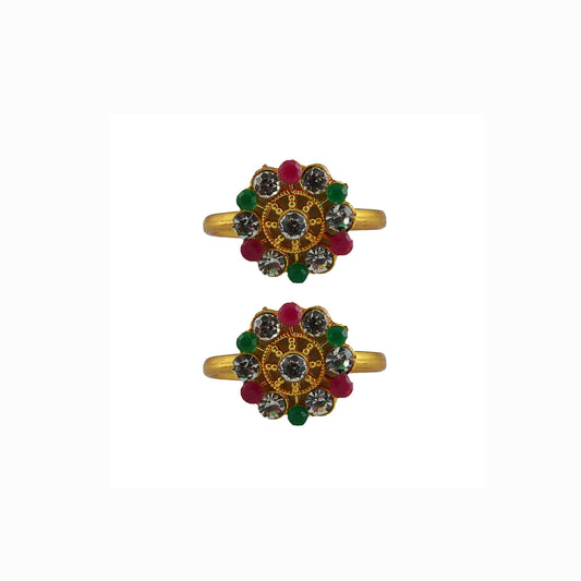 Golden Brass Stone Stud Toe Ring Size Free Pack Of-2 (sku-toe48)