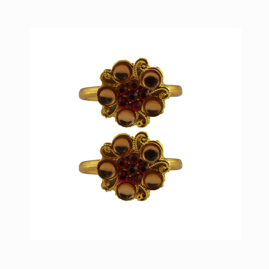 Golden Brass Stone Stud Toe Ring Size Free Pack Of-2 (sku-toe52)