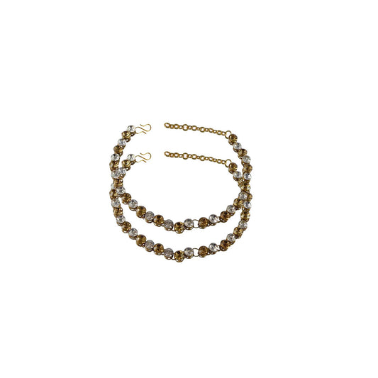Multi Stone Stud-Gold Platted Brass Anklet (Pack Of  2)(sku-ank114)