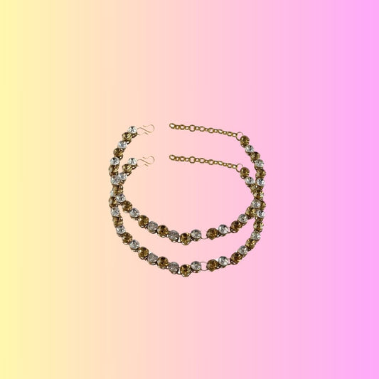 Multi Stone Stud-Gold Platted Brass Anklet (Pack Of  2)(sku-ank114)