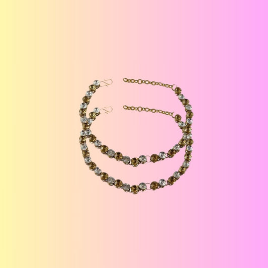 Multi Stone Stud-Gold Platted Brass Anklet (Pack Of  2)(sku-ank115)