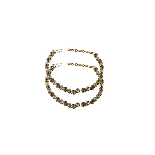 Multi Stone Stud-Gold Platted Brass Anklet (Pack Of  2)(sku-ank115)