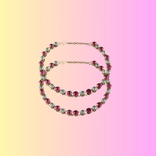 Multi Stone Stud-Gold Platted Brass Anklet (Pack Of  2)(sku-ank116)