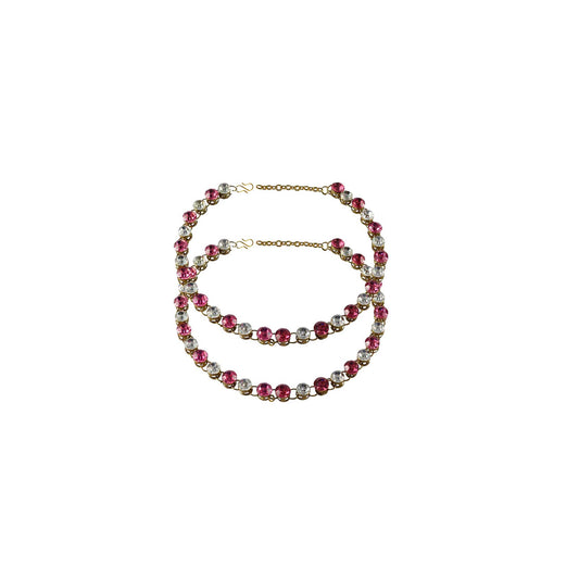 Multi Stone Stud-Gold Platted Brass Anklet (Pack Of  2)(sku-ank116)