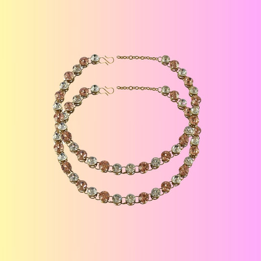 Multi Stone Stud-Gold Platted Brass Anklet (Pack Of  2)(sku-ank118)