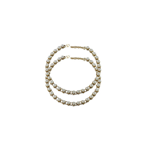White  Moti-Gold Platted Brass Anklet (Pack Of  2)(sku-ank119)