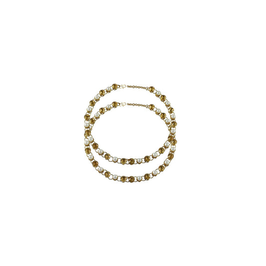 Multi Stone Stud-Gold Platted Brass Anklet (Pack Of  2)(sku-ank122)