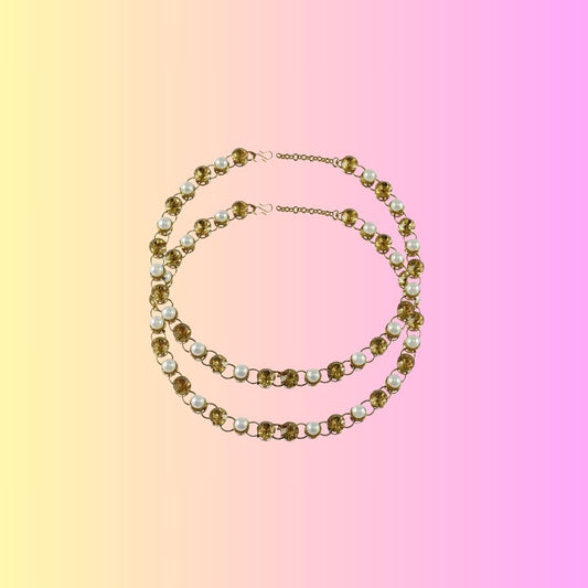 Multi Stone Stud-Gold Platted Brass Anklet (Pack Of  2)(sku-ank122)