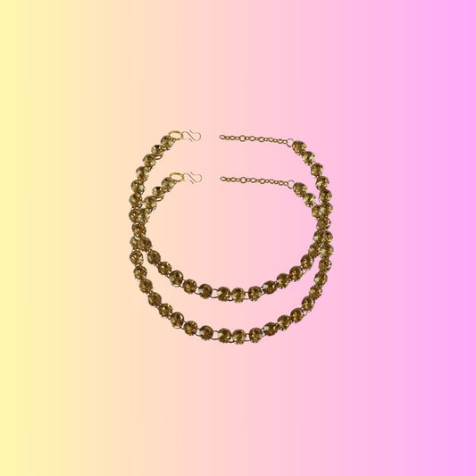 Golden  Stone Stud-Gold Platted Brass Anklet (Pack Of  2)(sku-ank128)
