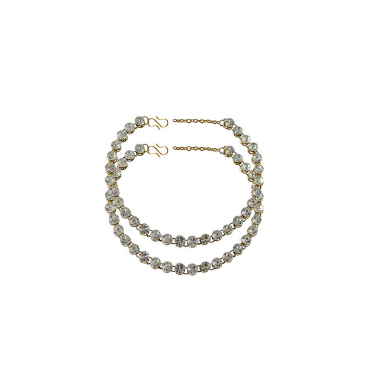 White  Stone Stud-Gold Platted Brass Anklet (Pack Of  2)(sku-ank129)