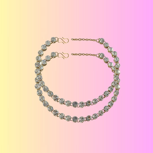 White  Stone Stud-Gold Platted Brass Anklet (Pack Of  2)(sku-ank129)