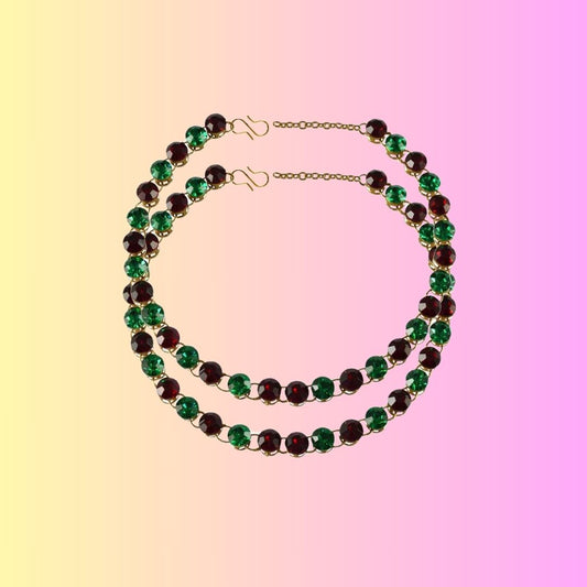 Multi Stone Stud-Gold Platted Brass Anklet (Pack Of  2)(sku-ank130)