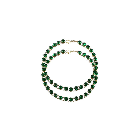 Green Stone Stud-Gold Platted Brass Anklet (Pack Of  2)(sku-ank132)