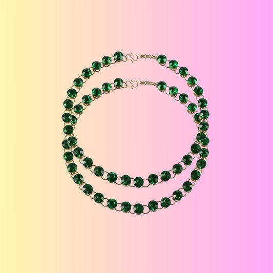 Green Stone Stud-Gold Platted Brass Anklet (Pack Of  2)(sku-ank132)