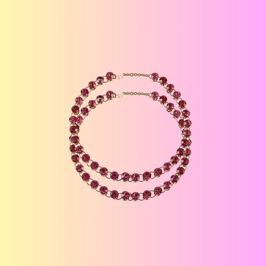 Pink Stone Stud-Gold Platted Brass Anklet (Pack Of  2)(sku-ank133)
