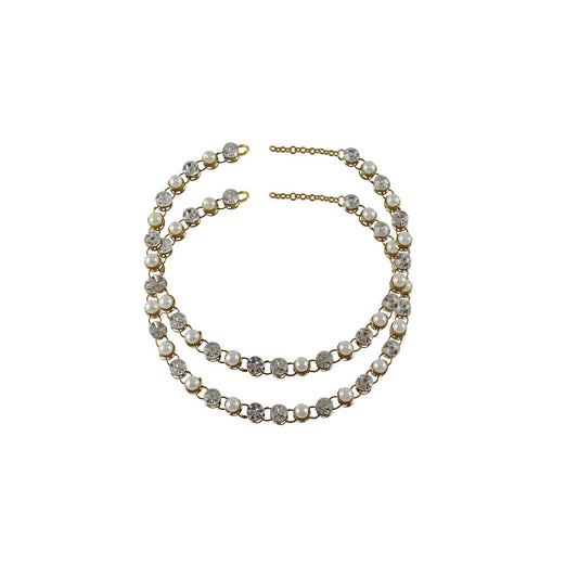 White  Stone Stud-Gold Platted Brass Anklet (Pack Of  2)(sku-ank134)
