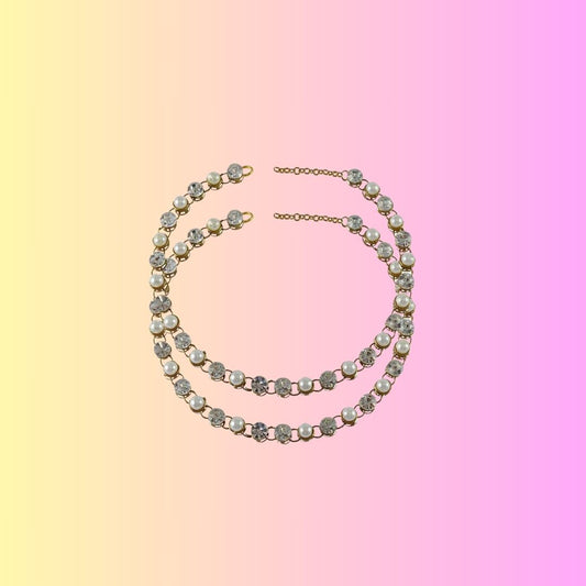 White  Stone Stud-Gold Platted Brass Anklet (Pack Of  2)(sku-ank134)