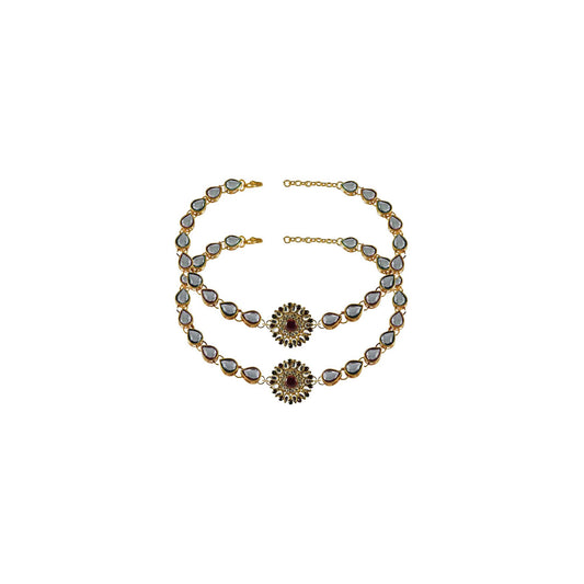 White  Stone Stud-Gold Platted Brass Anklet (Pack Of  2)(sku-ank167)