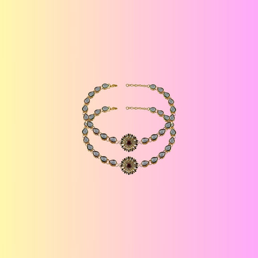 White  Stone Stud-Gold Platted Brass Anklet (Pack Of  2)(sku-ank167)