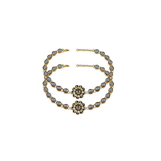 White  Stone Stud-Gold Platted Brass Anklet (Pack Of  2)(sku-ank168)