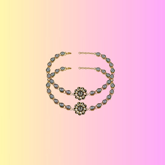 White  Stone Stud-Gold Platted Brass Anklet (Pack Of  2)(sku-ank168)