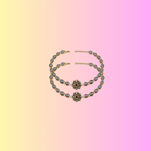 White  Stone Stud-Gold Platted Brass Anklet (Pack Of  2)(sku-ank169)
