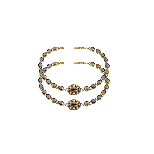 White  Stone Stud-Gold Platted Brass Anklet (Pack Of  2)(sku-ank170)