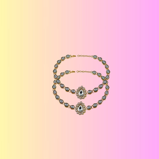 White  Stone Stud-Gold Platted Brass Anklet (Pack Of  2)(sku-ank172)