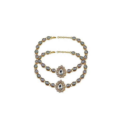 White  Stone Stud-Gold Platted Brass Anklet (Pack Of  2)(sku-ank172)