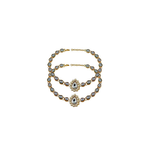 White  Stone Stud-Gold Platted Brass Anklet (Pack Of  2)(sku-ank186)