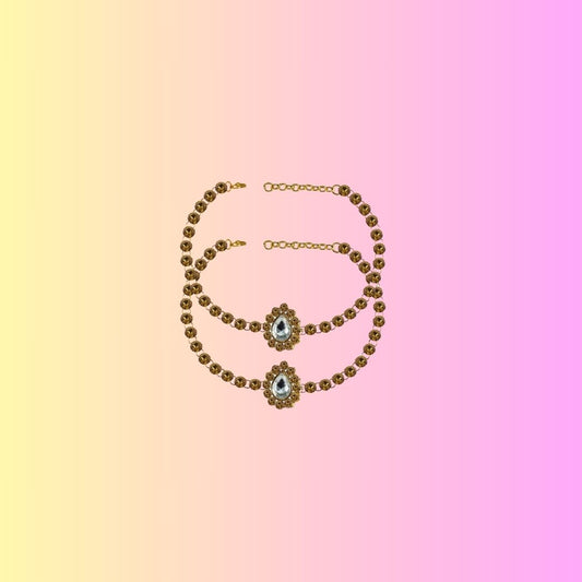 Golden  Stone Stud-Gold Platted Brass Anklet (Pack Of  2)(sku-ank197)