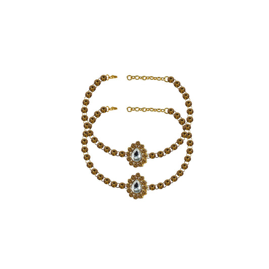 Golden  Stone Stud-Gold Platted Brass Anklet (Pack Of  2)(sku-ank197)