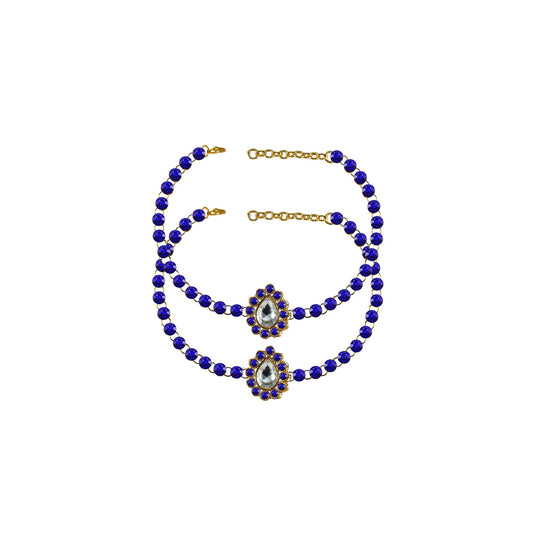 Blue Stone Stud-Gold Platted Brass Anklet (Pack Of  2)(sku-ank210)