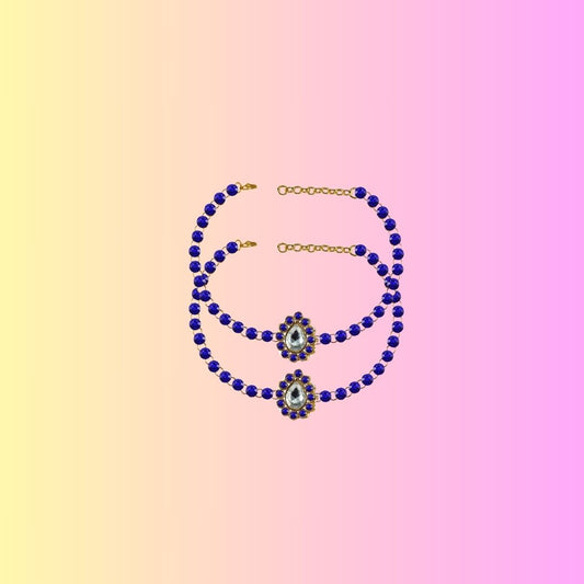Blue Stone Stud-Gold Platted Brass Anklet (Pack Of  2)(sku-ank210)