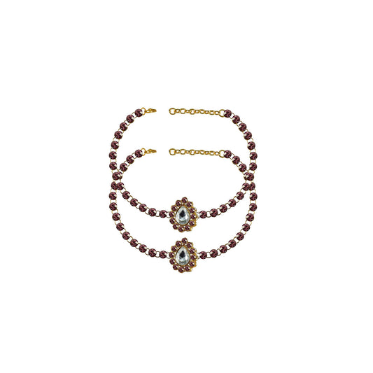 Jamani Stone Stud-Gold Platted Brass Anklet (Pack Of  2)(sku-ank211)