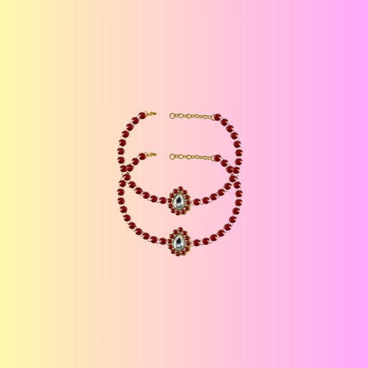 Red Stone Stud-Gold Platted Brass Anklet (Pack Of  2)(sku-ank213)