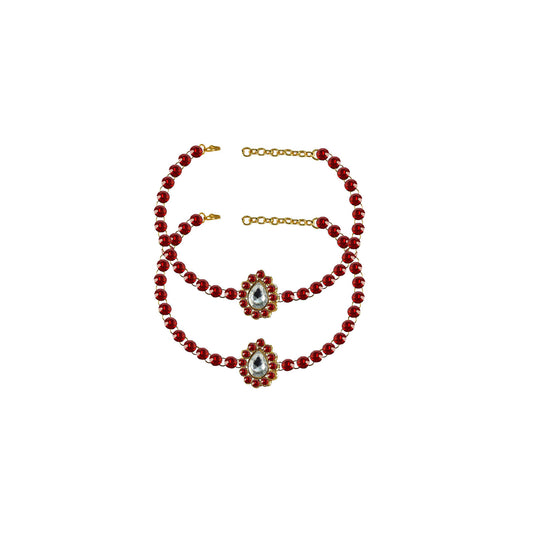 Red Stone Stud-Gold Platted Brass Anklet (Pack Of  2)(sku-ank213)