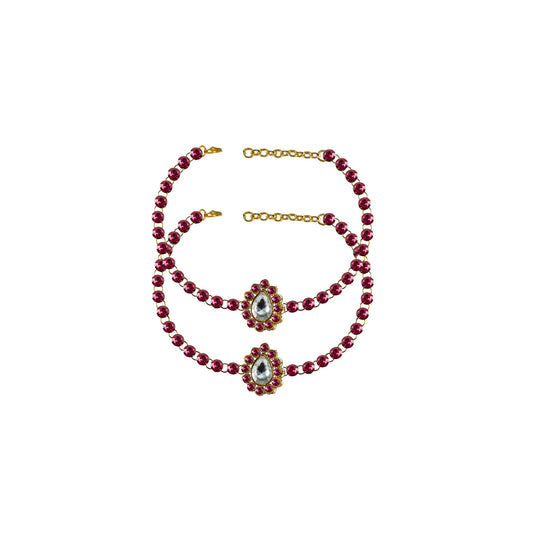Rani Stone Stud-Gold Platted Brass Anklet (Pack Of  2)(sku-ank215)