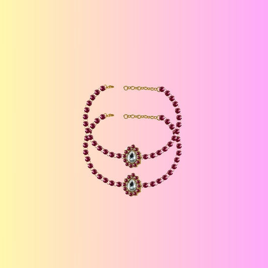 Rani Stone Stud-Gold Platted Brass Anklet (Pack Of  2)(sku-ank215)