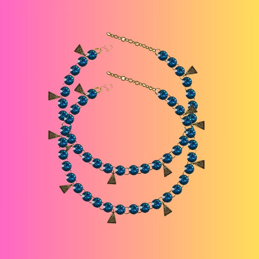 Dark Firozy Stone Stud-Gold Platted Brass Anklet (Pack Of  2)(sku-ank306)