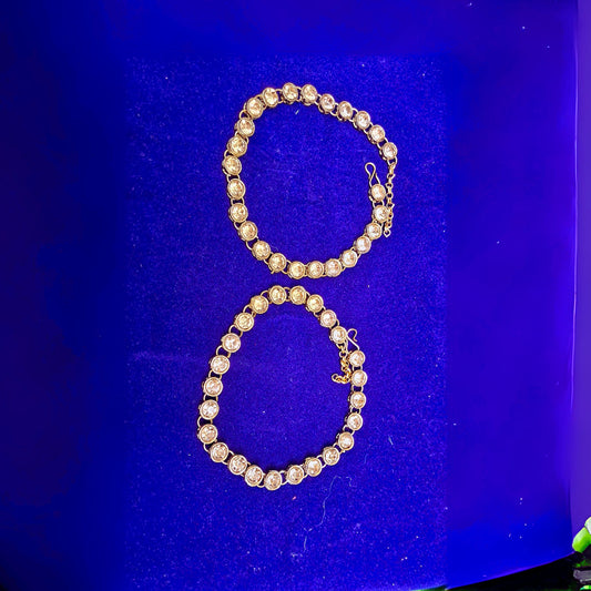 Golden Stone Stud  Brass Anklet Pack Of-2 (sku-anks330)