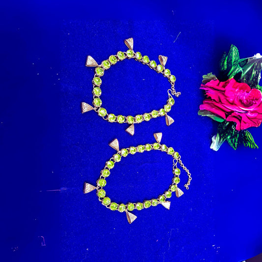 Light Green Stone Stud  Brass Anklet Pack Of-2 (sku-anks332)