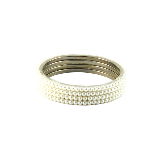 White Moti Brass Bangle With Extra Large Size  (Pack Of 4) (sku-ban1079)
