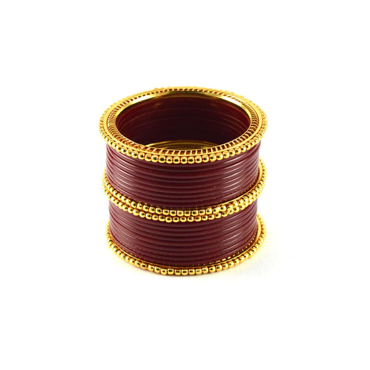 Maroon Gold Platted  Acrylic-Brass Bangle With Extra Large Size  (Pack Of 22) (sku-ban1201)