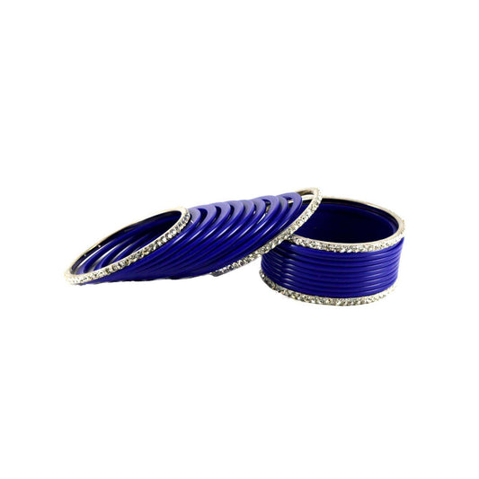 Blue Stone Acrylic-Brass Bangle With Extra Large Size  (Pack Of 22) (sku-ban1274)