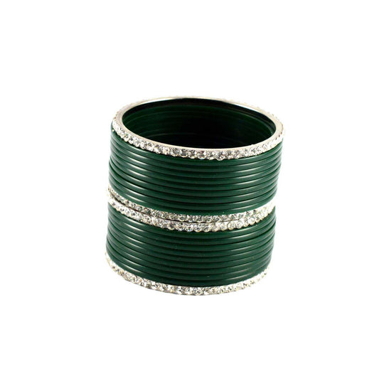 Green Stone Acrylic-Brass Bangle With Extra Large Size  (Pack Of 22) (sku-ban1277)