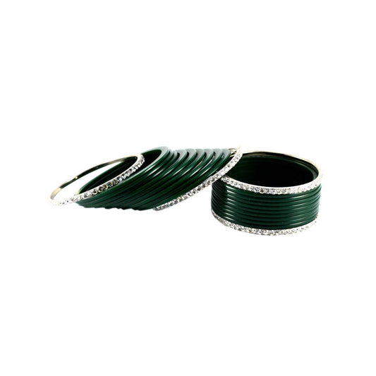 Green Stone Acrylic-Brass Bangle With Extra Large Size  (Pack Of 22) (sku-ban1277)