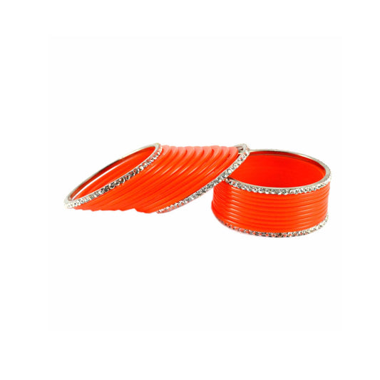 Orange Stone Acrylic-Brass Bangle With Extra Large Size  (Pack Of 22) (sku-ban1285)